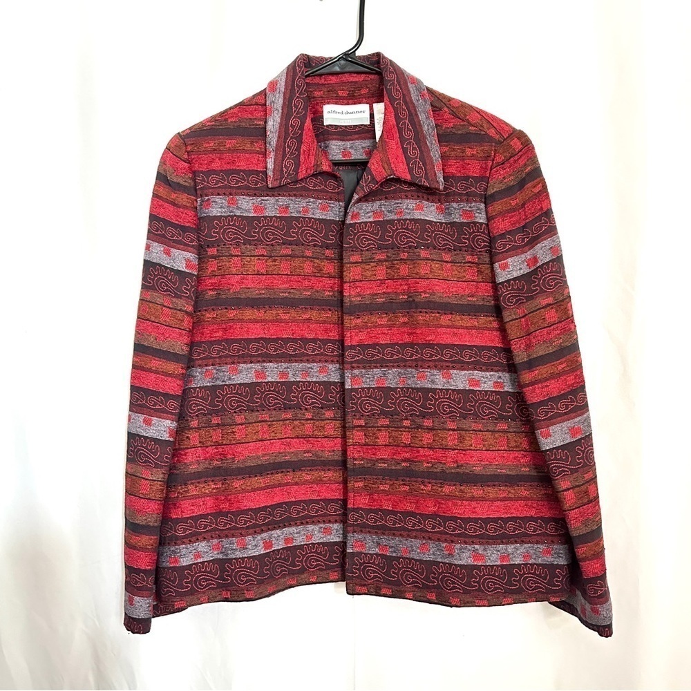 Vintage Alfred Dunner Women's Open Style Red Black Beaded Jacket sz 14P
